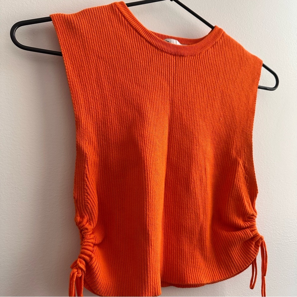 Zara Ribbed Knit Orange Cropped Tee Medium - Picture 5 of 8